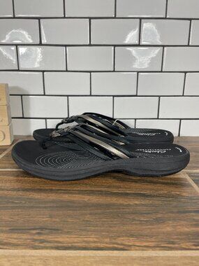Clarks Breeze Coral Shoes Womens Sz 9 Black Combi Cloudsteppers Thong Sandal NEW